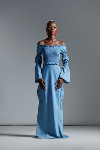 Refined Simplicity: The Camille Smocked Elegance Dress from Nouva’s Serge de Nîmes SS25 Collection