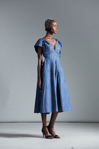 Ruby Cape-Cut Midi Denim Dress